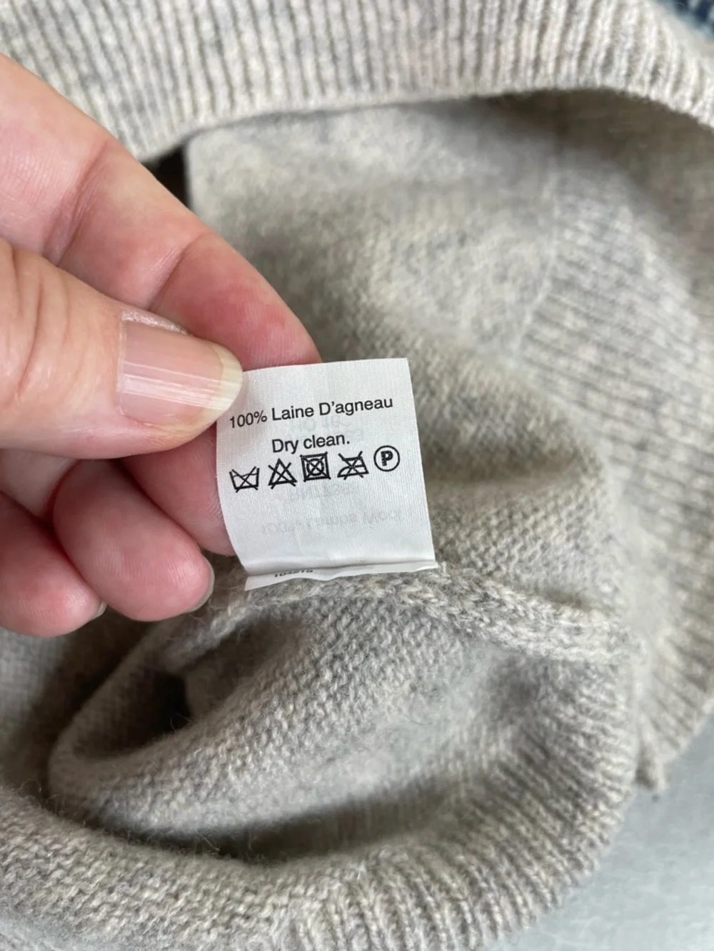 J. Crew Factory Gray Crewneck Lambswool Sweater with Blue Fair Isle Yoke